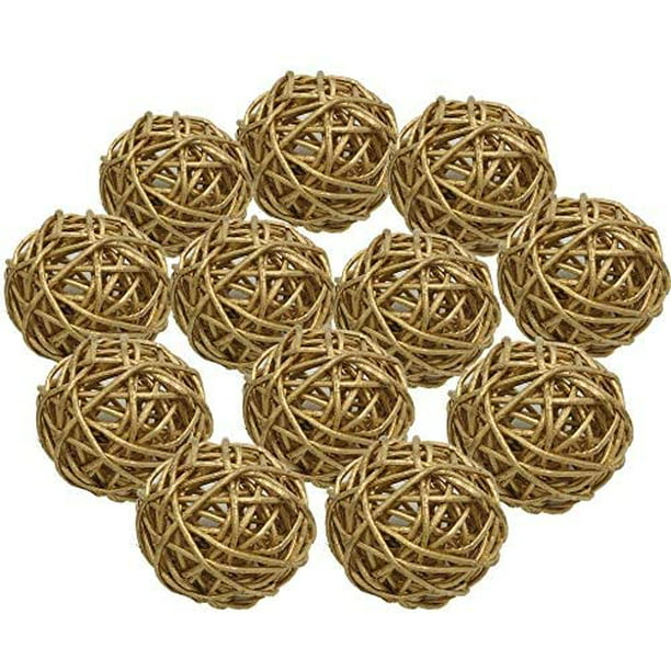 Worldoor 15 Pieces Wicker Rattan Balls Decorative Orbs Vase Fillers for Craft White Beige Coffee Aromatherapy Accessories 2 Inch Baby Shower Wedding Table Decoration Party